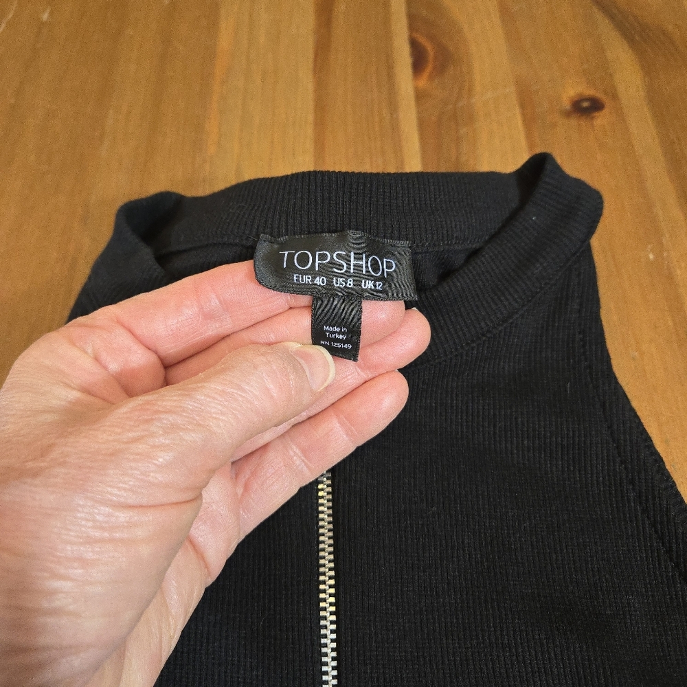 Top Shop Racerback Black Ribbed Zip Up Bodysuit Size US 8 - Picture 4 of 9